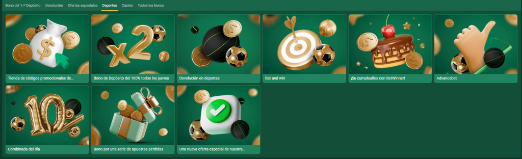 Bonos y códigos promocionales en la app de Betwinner