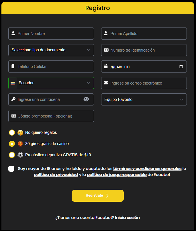 Cómo registrarse Ecuabet