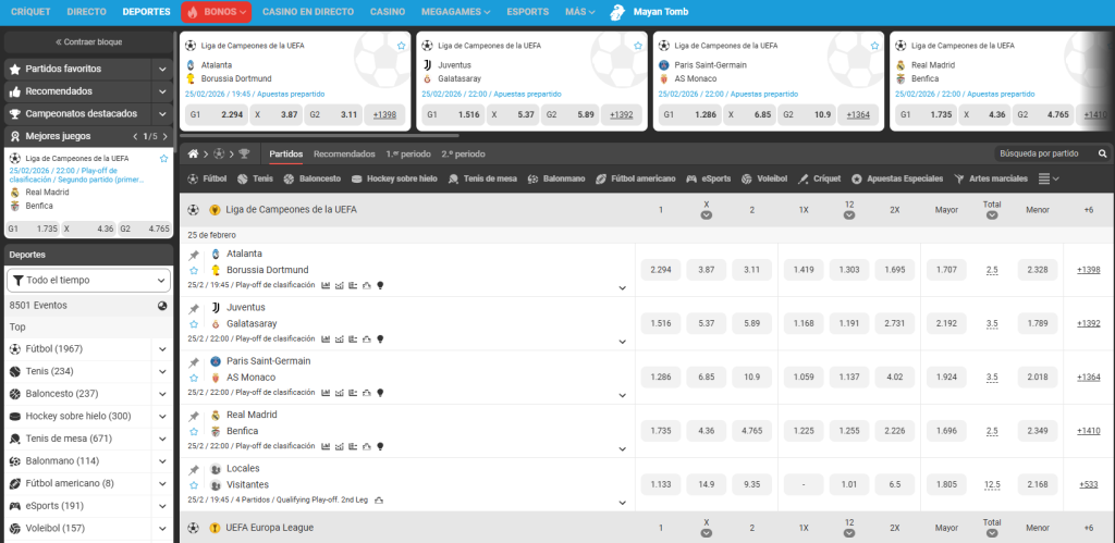 Amplia selección de deportes y apuestas megapari