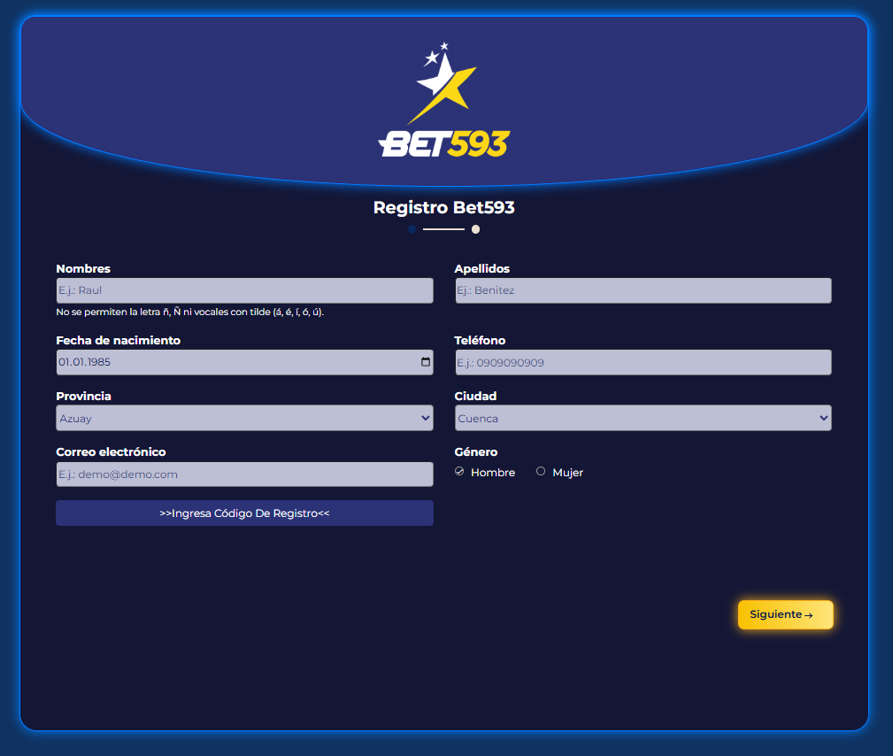Pasos para crear una cuenta de Bet593