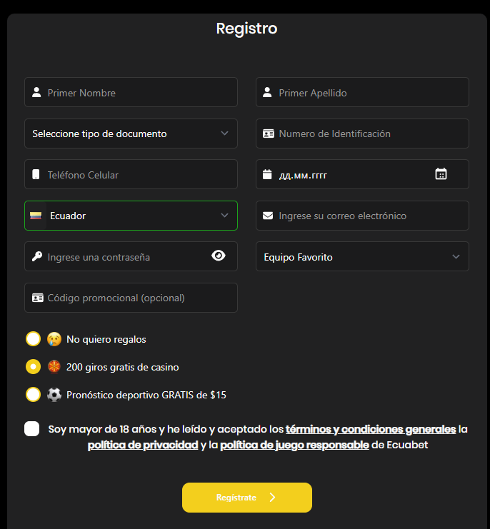 Pasos para crear una cuenta de Ecuabet